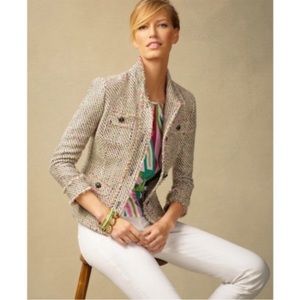 TALBOTS Tweed Fringe Boucle Ivory/Pink/Green Chanel-esque Y2K Style Blazer 6P